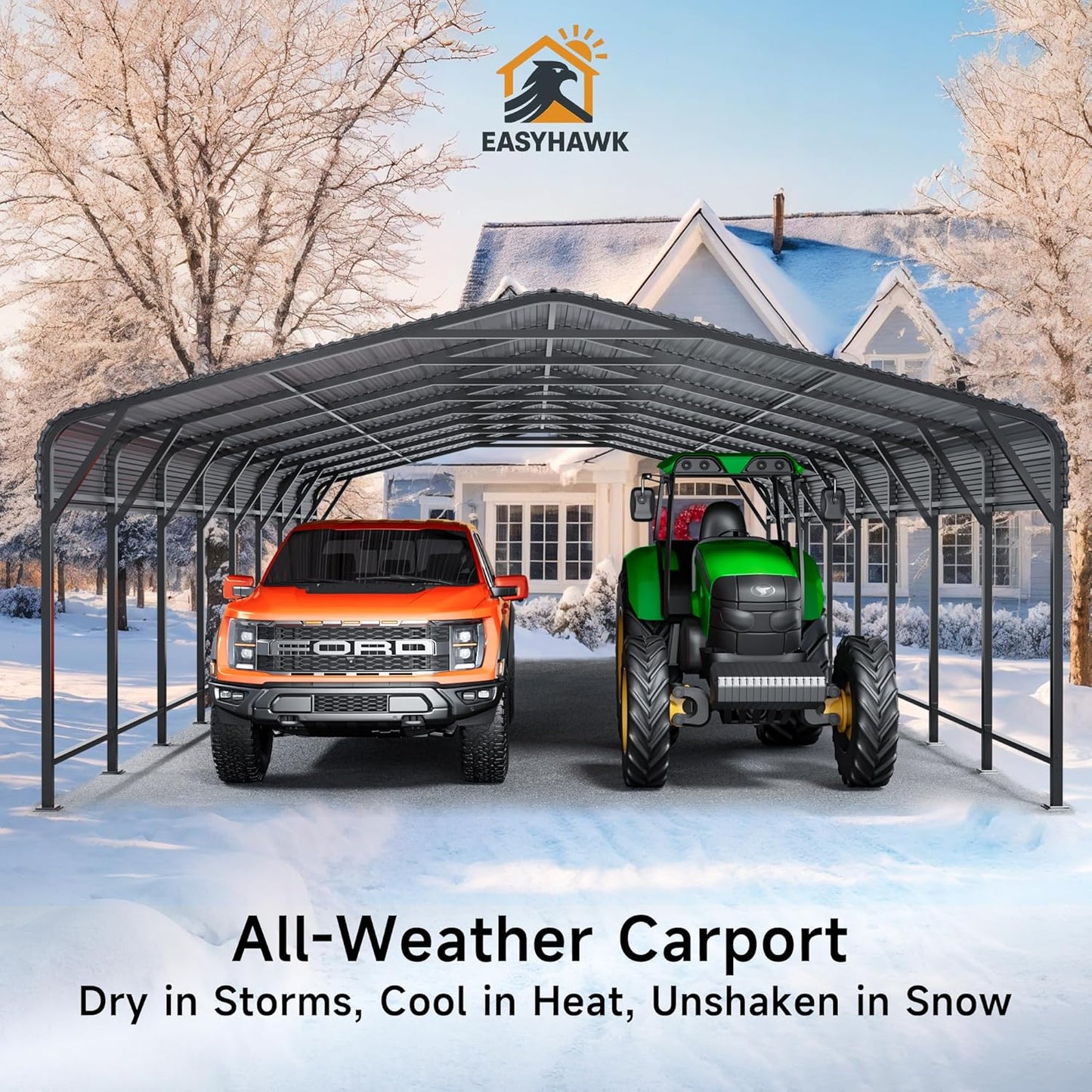 20x40 FT Metal Carport, Enhanced Base and Steel Roof for All-Weather Use, Outdoor Heavy Duty Garage Galvanized Car Shelter for Bass Boats, Full-Sized Pickup Trucks, and Tractors