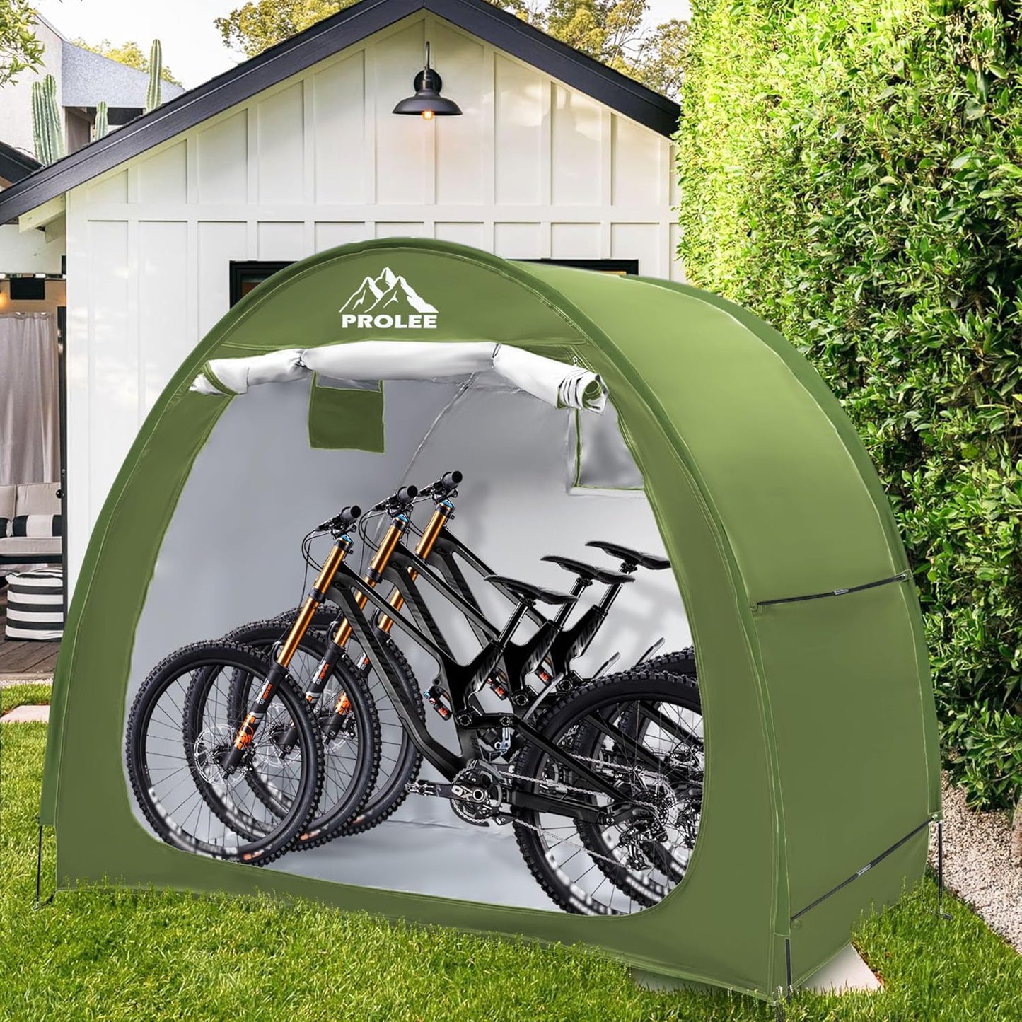 Prolee Bike Shed 6.6FT Waterproof 210D Oxford Fabric, Bike Storage with Window Design for Outdoor Storage, Bike Storage Tent for 2-3 Bikes, Outdoor Storage Waterproof