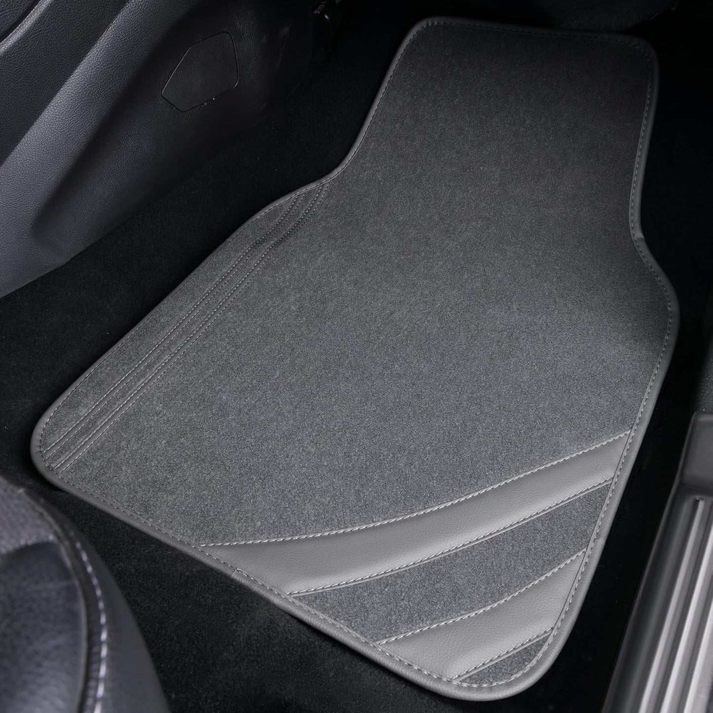 CAR PASS Car Floor Mats, Edge Leather Waterproof Car Mats with Double Stitch Line and Anti-Slip Backing Design, Fit 95% Automotive,SUVS,Sedan,Vans (Pure Gray)