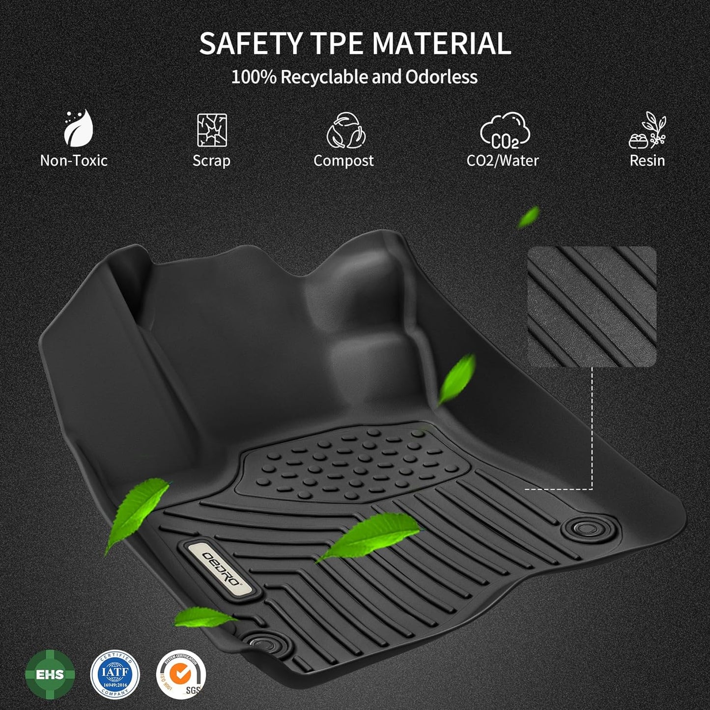 OEDRO Floor Mats Fit for 2014-2019 Mercedes Benz CLA-Class/2015-2020 Benz GLA-Class, Black TPE All Weather Front & Rear 2 Row Liner Set