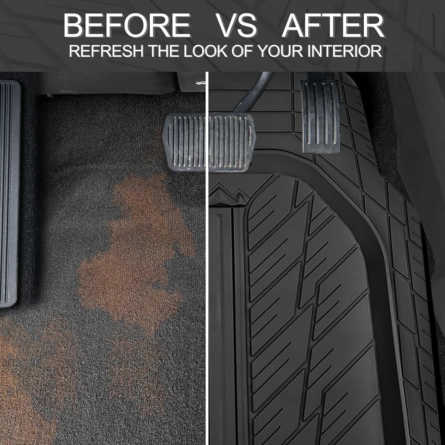 CAR PASS 3 Row Heavy Duty Rubber Car Mats, Deep-Dish All-Weather Floor Mats for 7 Seats 8 Seater 2nd & 3rd, Waterproof Universal Trim to Fit Liner Van,SUV,MPV,7 Passengers Vehicle,(Black 3 Row)