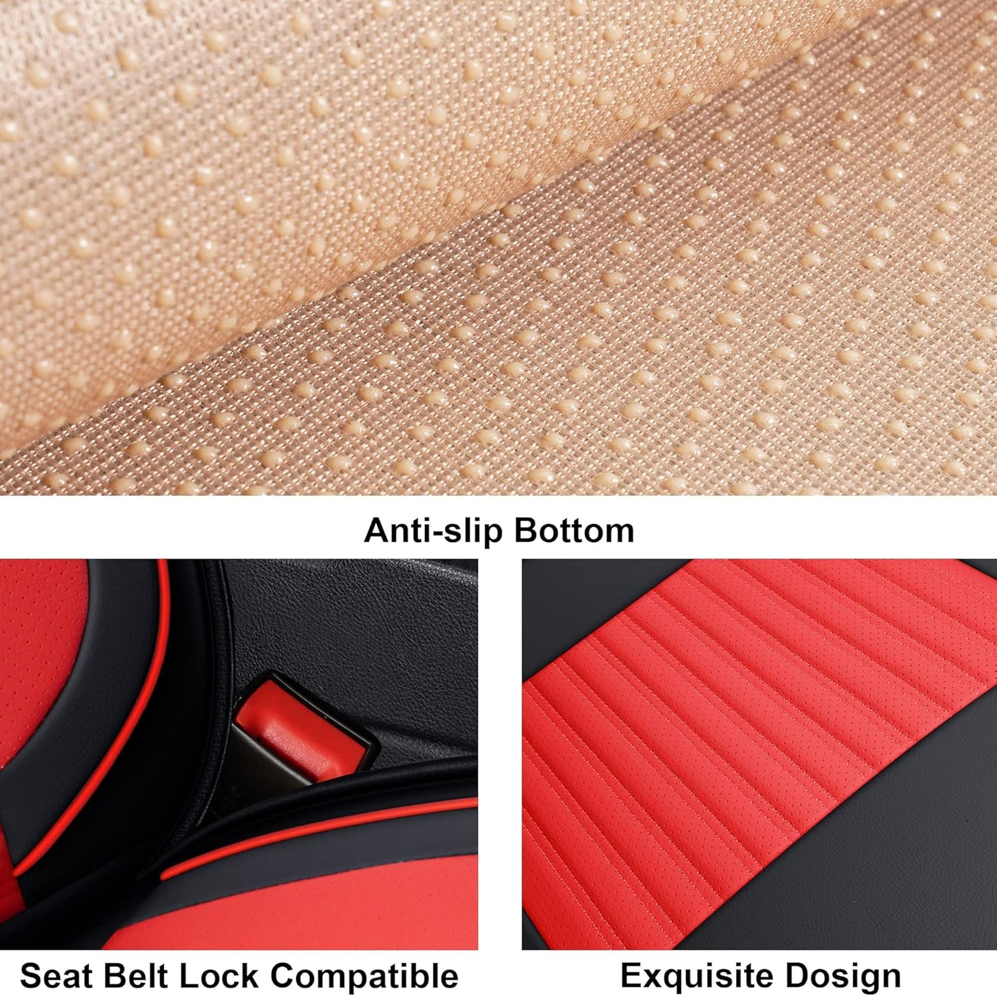 LINGVIDO Car Seat Covers, Breathable and Waterproof Faux Leather Automotive Seat Covers for Cars SUV Truck Sedan,Universal Anti-Slip Seat Cover with Backrest (Front Seat, Red+Black)