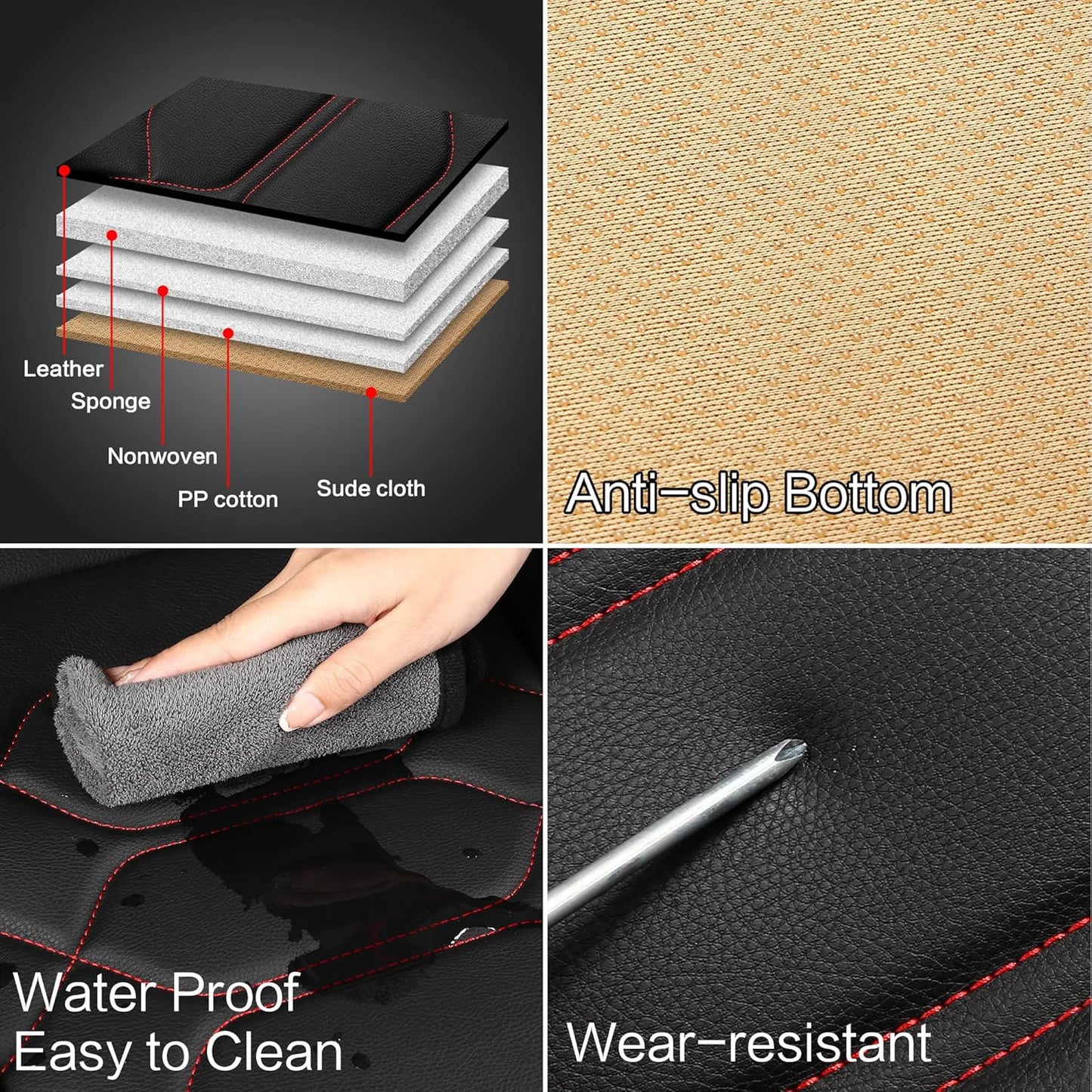 Pariitadin Leather Car Seat Covers Full Set, Waterproof Faux Leather Seat Covers for Cars, Non-Slip Car Interior Covers Universal Fit for Most Cars Sedans Trucks SUVs, Black/Red
