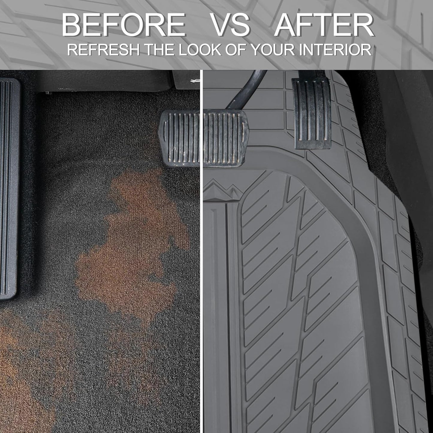 CAR PASS DeepDish Floor Mats for Cars Full Set,Heavy Duty Rubber Car Mats 3-Piece,Universal Waterproof Trim-to Fit Automotive Floor Mats for Truck Van SUV, Durable All-Weather Car Mats(Pure Gray)