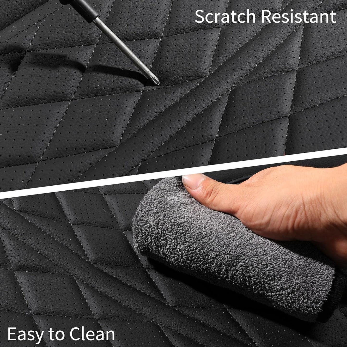 Car Seat Cover Custom Fit for Dodge Ram 1500 2500 3500 2002-2024 Faux Leather Seat Cover Set Compatible with Crew Quad Regular Cab Pickup Truck Cushions (Black, Full Set, Flat Rear)