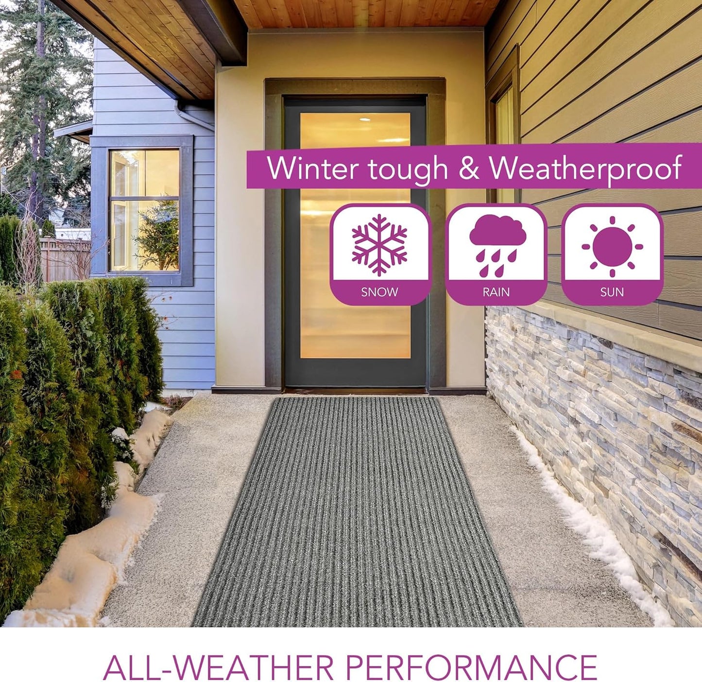 iCustomRug Spartan Weather Warrior Duty Indoor/Outdoor Utility Ribbed in 3ft,4ft,6ft Widths 70 Custom Sizes with Natural Non-Slip Rubber Backing 4'X64' in Grey