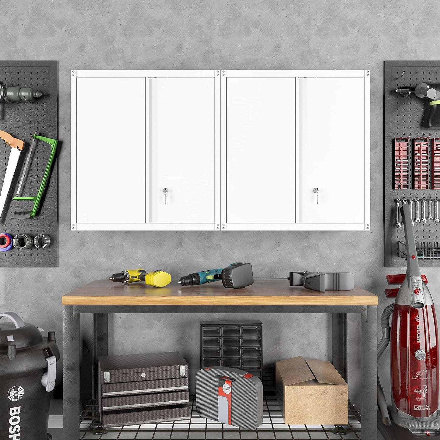 LUCYPAL Metal Wall Cabinet,Garage Storage Cabinets with Adjustable Shelves,Steel Locking Storage Cabinet with Doors for Home,Office,Kitchen,Warehouse,White