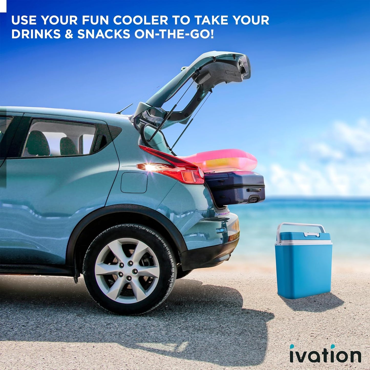 Ivation Electric Cooler & Warmer with Handle | 24 L Portable Thermoelectric Fridge for Vehicles & Trucks| 110V AC Home Power Cord & 12V Car Adapter for Camping, Travel & Picnics