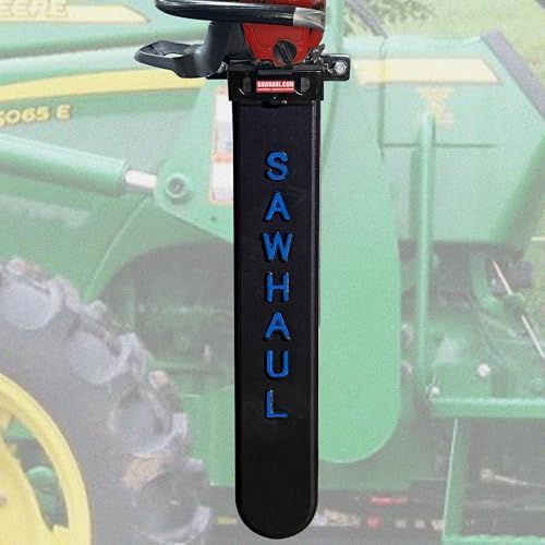 SawHaul Universal Tractor Chainsaw Holder - Made in Kansas USA - Fixed Mount Chainsaw Carrier (28" Blue) Compatible w/All Brands