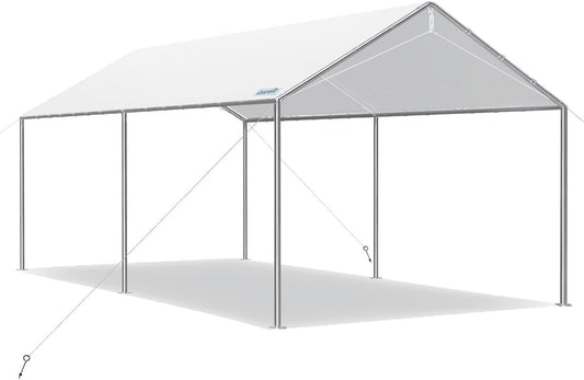 Quictent 10x15 ft Heavy Duty Car Canopy Galvanized Frame Carport Outdoor Party Tent Boat Shelter with 3 Reinforced Steel Cables - White