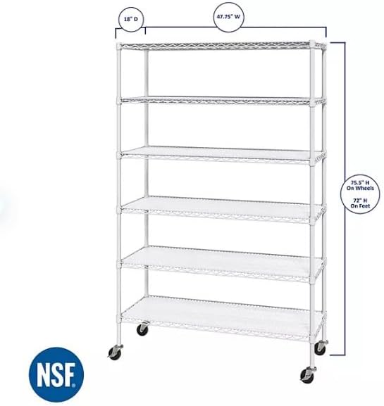 Generic Organize in Style with The Members Mark 6-Tier NSF Heavy Duty Wire Shelving, 47.75"" W x 18"" D x 75.5"" H (White, 1 PACK)