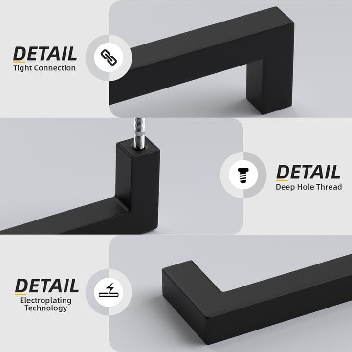 goldenwarm 3 Inch 150 Pack Matte Black Flat Square Bar Kitchen Hardware Closet Handles Pulls - Black Drawer Pull Cabinet Handle for Kitchen Bathroom Drawer Door Cabinets, LSJ12BK76