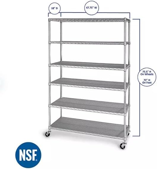 Organize in Style with The Members Mark 6-Tier NSF Heavy Duty Wire Shelving, 47.75" W x 18" D x 75.5" H (Plated, 3 PACK)