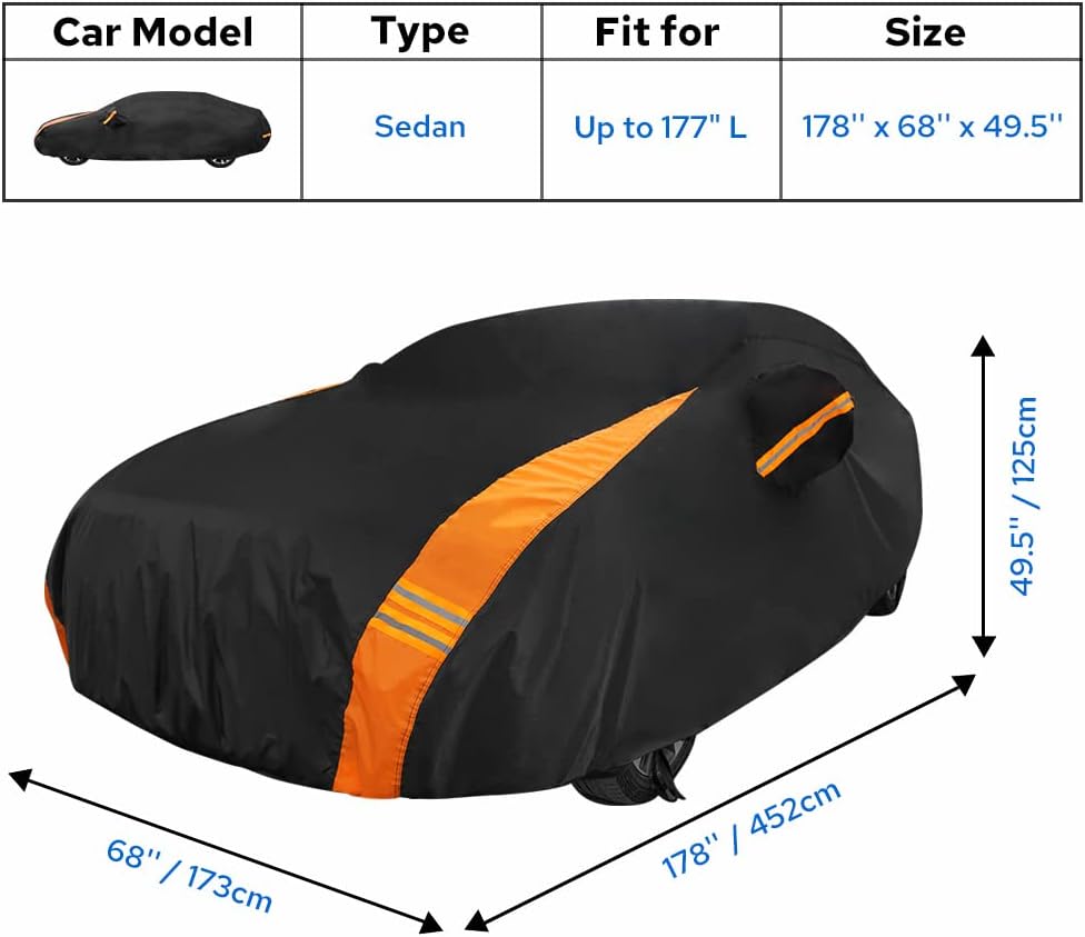 Avecrew Car Cover Waterproof All Weather for Automobiles, Outdoor Heavy Duty Full Exterior Covers for Sedans Up to 177" L