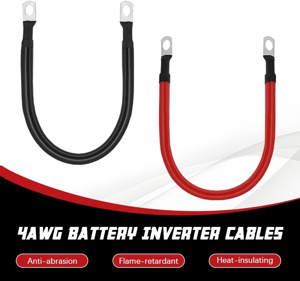 4 AWG Battery Cable 4 Gauge Pure Copper Battery Inverter Cables with 3/8 in Lugs Both Ends Power Inverter Wire Set for Automotive Solar Power Inverter Marine Boat RV Car Motorcycle (1FT)