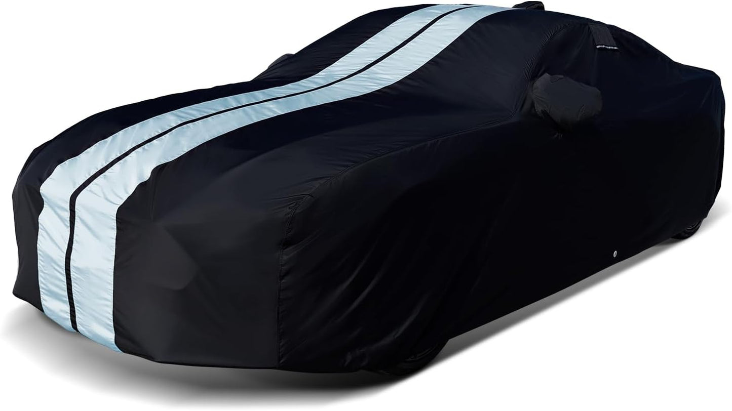 iCarCover Custom Car Cover for Pontiac Sunfire Sedan, Convertible (1995-2002) Waterproof All-Weather Rain Snow UV Sun Protector Full Exterior Indoor Outdoor Car Cover (Stripe - Black/Gray)