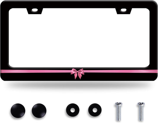 Pink License Plate Frame Cute License Plate Stainless Steel Black Funny License Plate Holder Women Personalized Car Accessory Decoration 12.3" x 6.3"