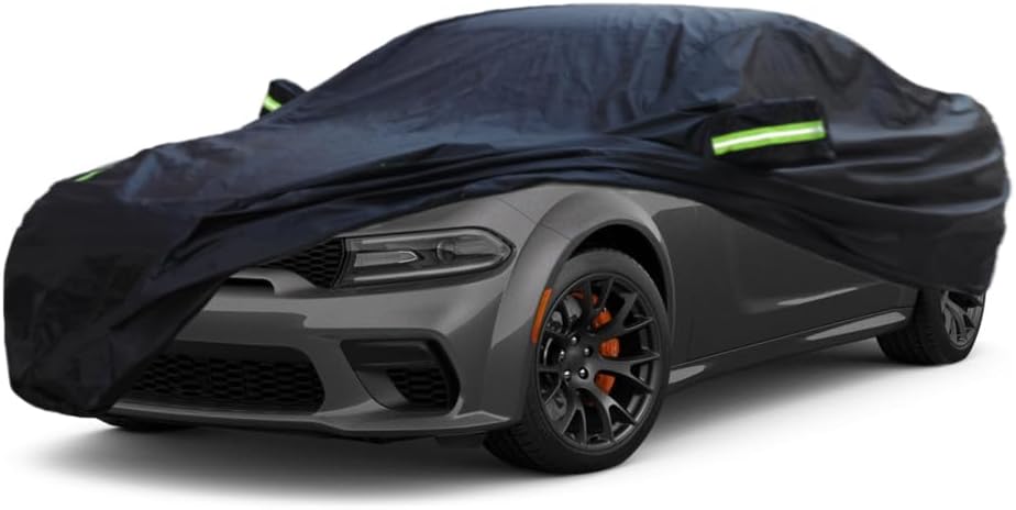 Heavy Duty Custom Car Cover Compatible with Dodge Challenger 2008-2024/ Charger 2006-2023, Waterproof All Weather Rain Snow Sun UV Cover with Cotton Lining, Outdoor Windproof Car Protection