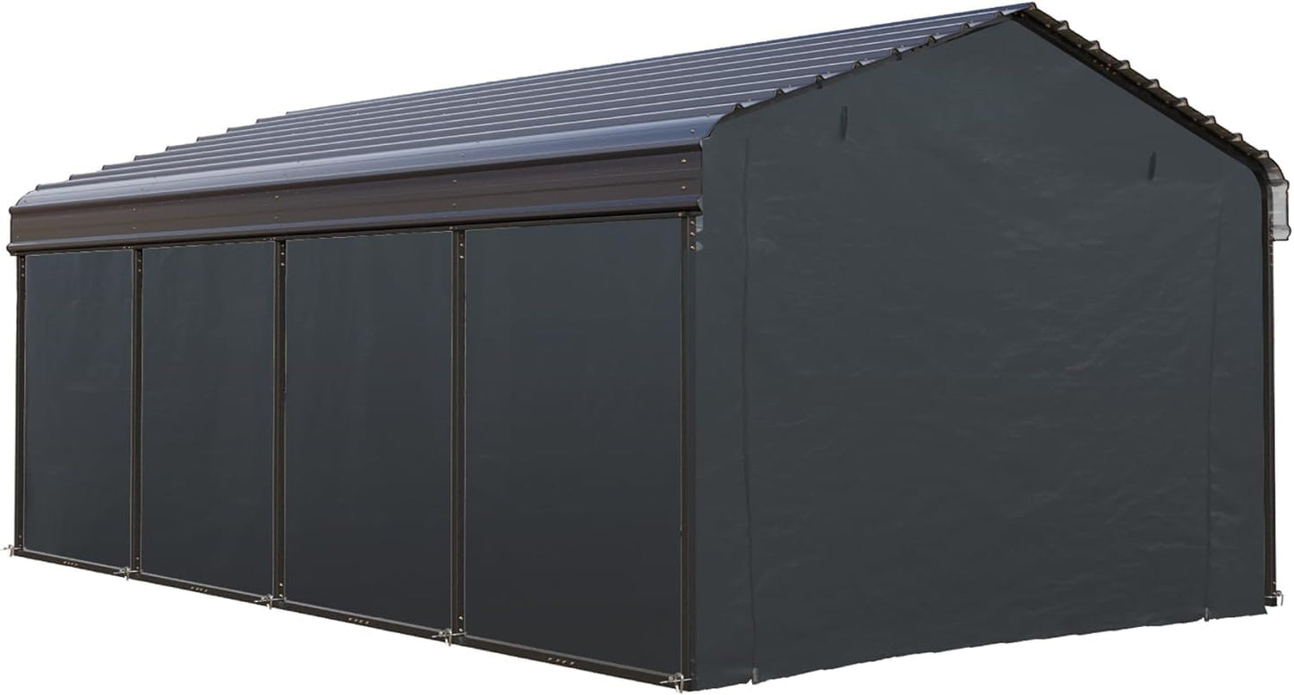 PHI VILLA 12 x 20 ft Carport Metal Carports with Galvanized Steel Roof with Sidewalls Enclosure Kit, Sturdy Heavy Duty Metal Carport for Cars, Boats, and Tractor