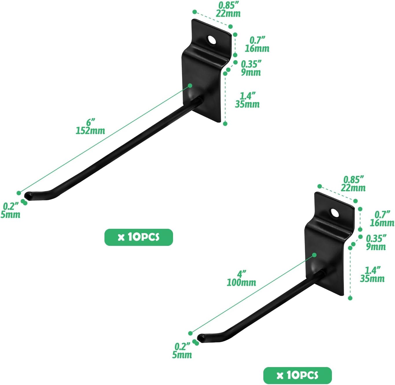 Yuahar Slatwall Hooks 20Pcs 4/6 Inch Slatwall Accessories Heavy Duty Slat Wall Hanging Hooks Panel Display Hooks Pegboard Gridwall Display Hook for Garage Retail Shop (Black)
