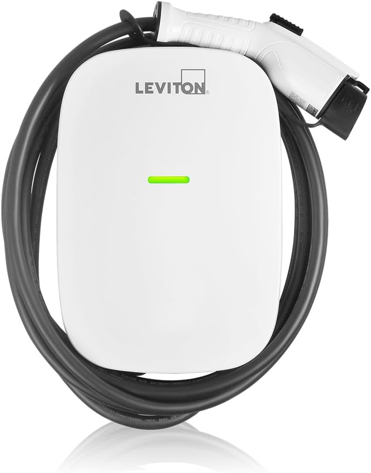 Leviton Level 2 Smart EV Charger with Wi-Fi, 32 Amp, 208/240 VAC, 7.6 kW Output, 18' Cable, Indoor/Outdoor Hardwired EV Charging Station, My Leviton Compatibility, EV32W EVSE