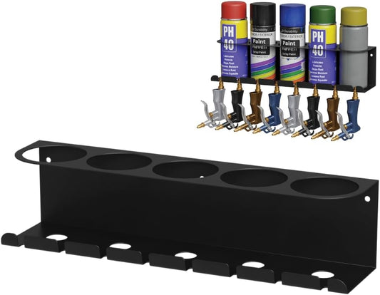 Koova Wall Mount Air Tool Holder with 5 Aerosol Can Storage - Durable Metal Construction - Made in USA - Includes Hardware for Garage & Workshop Organization