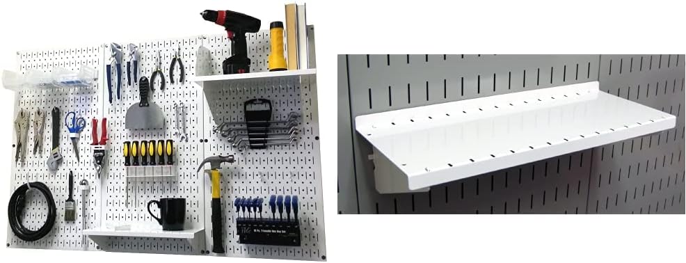 Wall Control Pegboard Organizer 4 ft. Metal Pegboard Standard Tool Storage Kit & Pegboard Shelf 6in Deep Pegboard Shelf Assembly for Pegboard and Slotted Tool Board – White