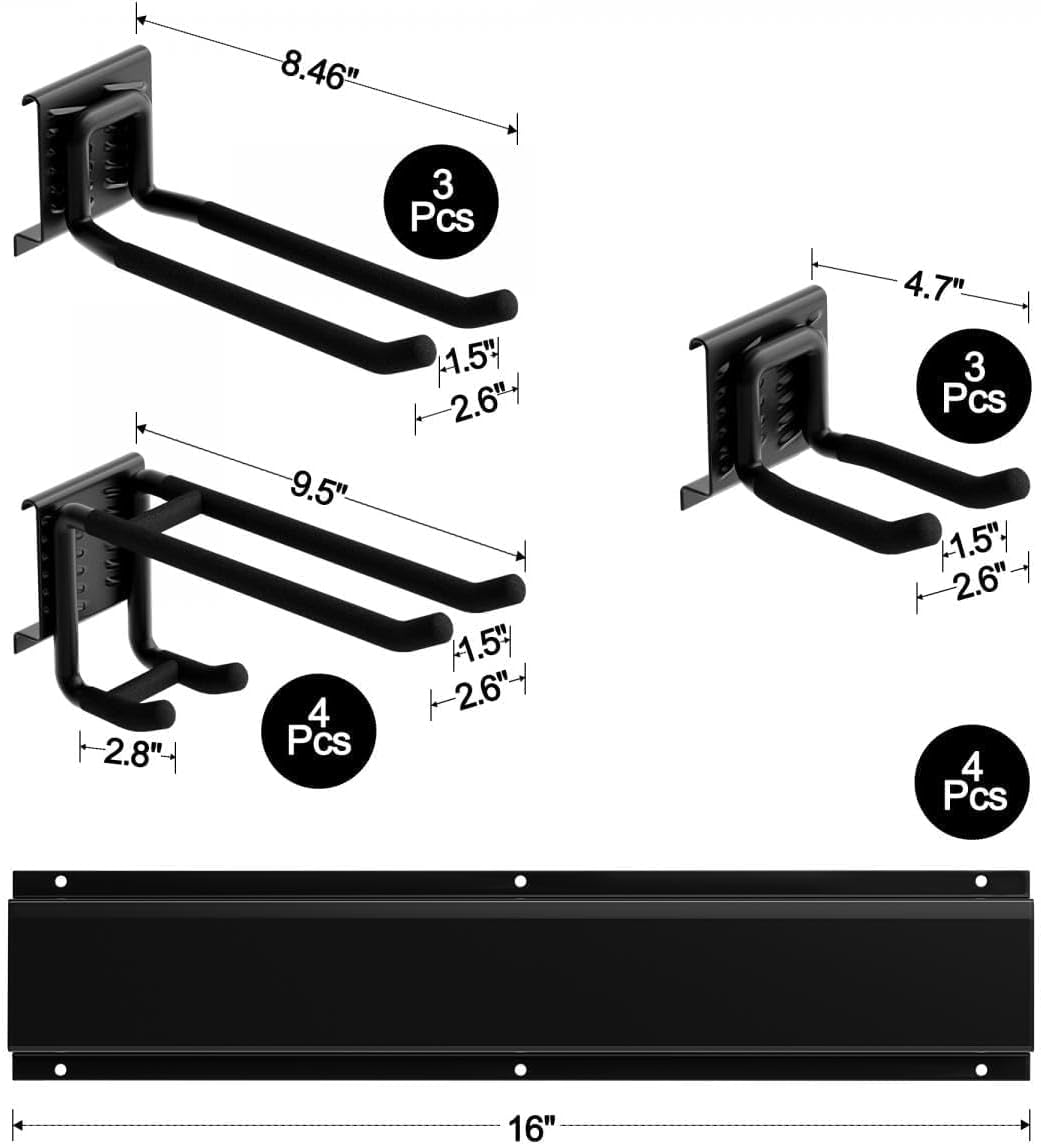 Garage Tool Organizer Wall Mount, Garage Storage, Garage Organization,64 Inch Garage Organizer Wall Mounted,4 Rails and 10 Adjustable Hooks,Max 550lbs (Black)