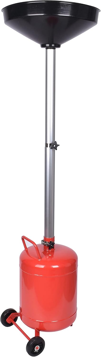 PONO 5 Gallon Oil Drain Portable Steel Oil Drain, Waste Oil Drain Tank with Wheel, Adjustable Height 32 Inch to 62 Inch