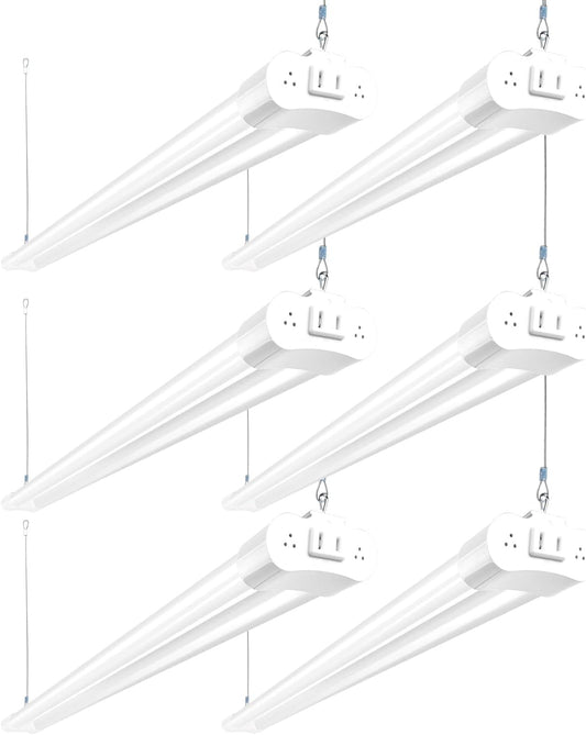 hykolity 6 Pack 4FT Linkable LED Shop Light, Utility Shop Light Fixture, 4400lm, 42W [250W Equivalent], 5000K Daylight Shop Lights for Garage, Hanging or Surface Mount, with Power Cord, ETL,White