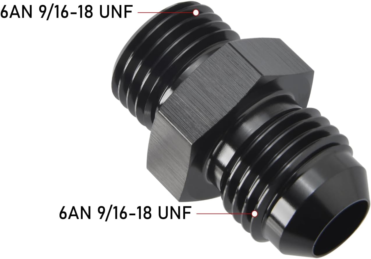 6AN Male Flare to 6AN ORB O-ring Boss Fuel Pump Rail Adapter Fitting Aluminum Black, Pack of 2
