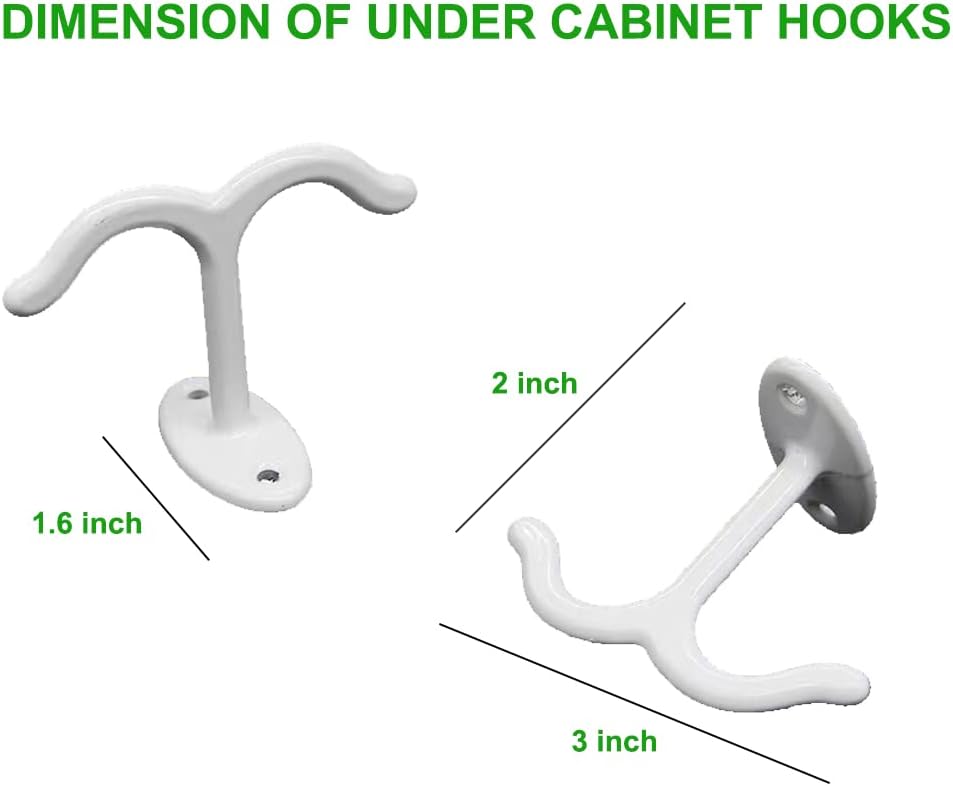 10 Pcs Zinc Alloy Ceiling Double Hook Cabinet Wardrobe Coat Towel Hat Hook Hooks Under Cabinet Shelf (White)