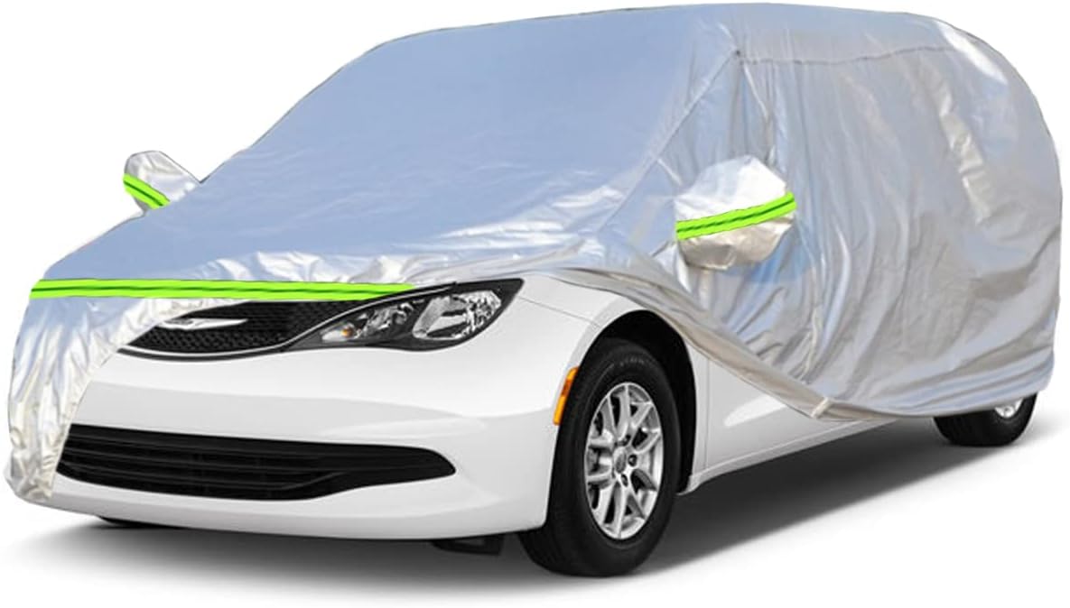 AUQDD 6-Layers Premium MPV Car Cover Waterproof All Weather Weatherproof UV Sun Protection Snow Dust Storm Resistant Outdoor Exterior Custom Form-Fit Full Padded Car Cover with Straps 199"-210" K17