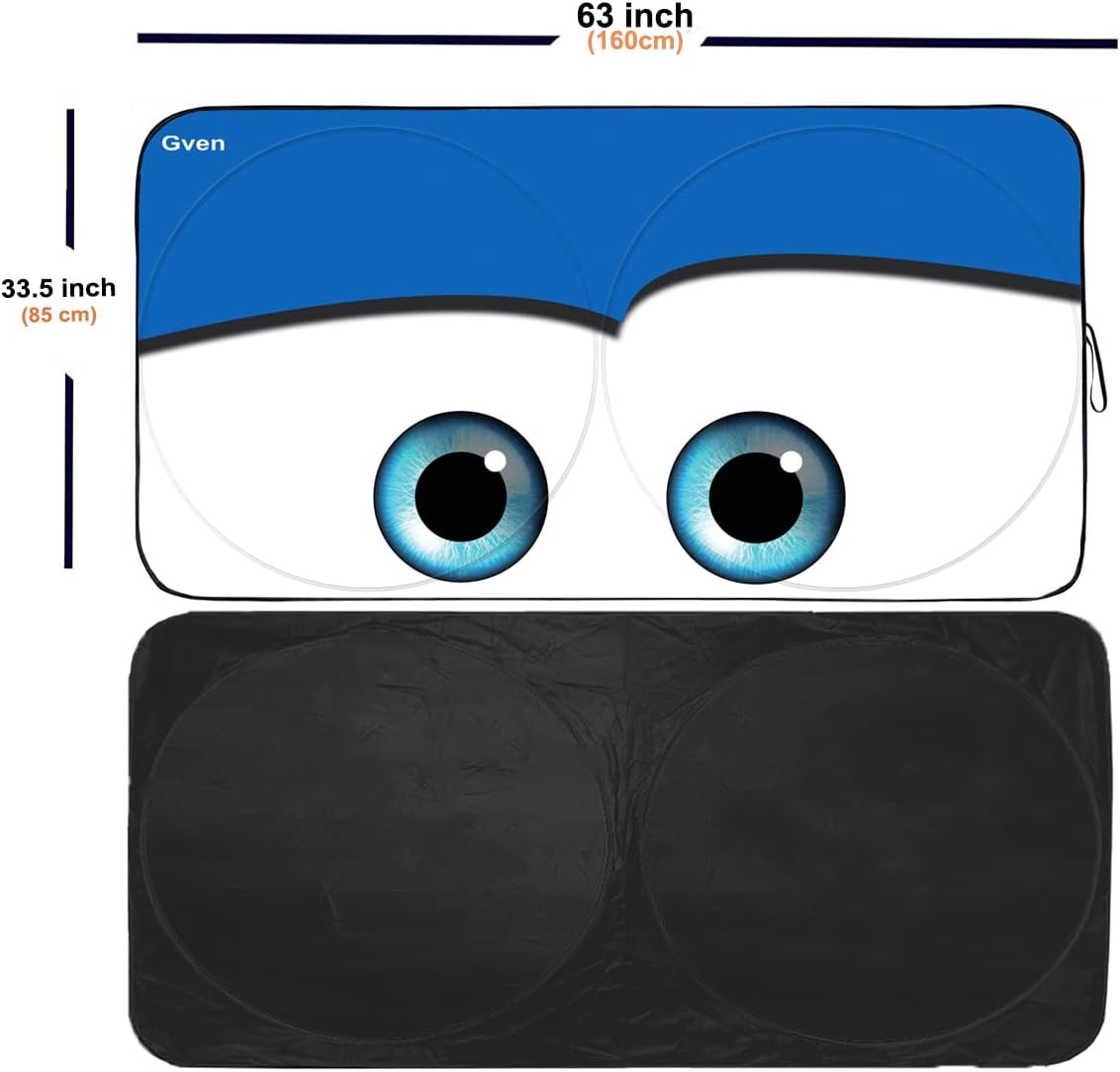 Gven Windshield Sun Shade 2025 Windshield Cover Sun Visor Automotive Interior Sun Protection Front Window Car Eyes Protector Blocks UV Rays Keep Your Vehicle Cool (Blue,L)