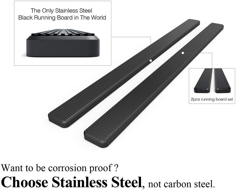 APS Running Boards (Nerf Bars Side Steps Step Bars) Compatible with Ford F250 F350 Super Duty 1999-2016 Regular Cab (Stainless Steel Black Powder Coated 5 inches)