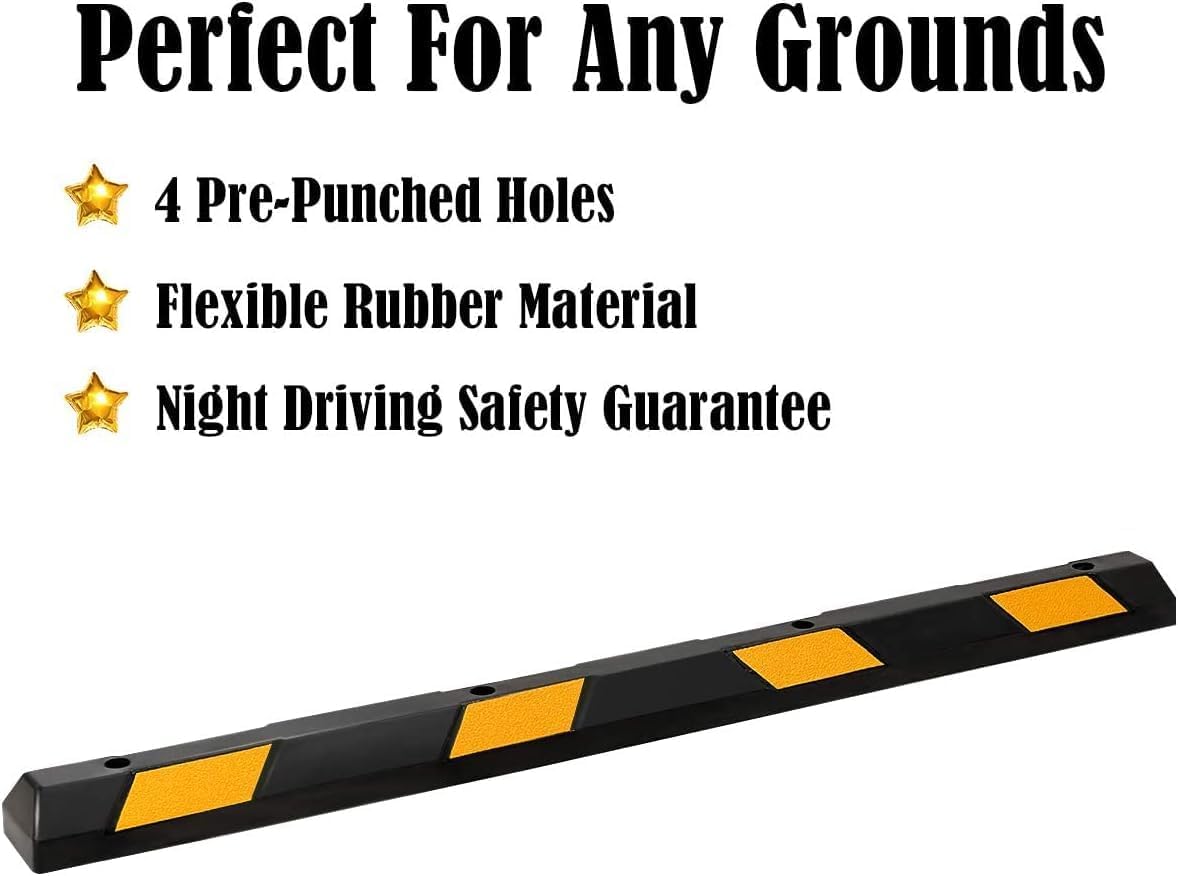 Goplus Parking Block, 72” Rubber Parking Bumpers with 8 High Reflective Yellow Safety Stripes, Heavy Duty Parking Target, Garage Wheel Stoppers Parking Curb for Car, Truck, RV and Trailer (8 Pack)