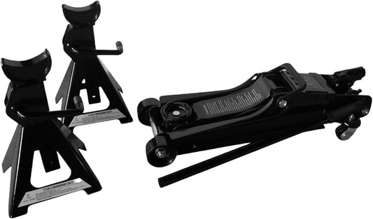 2.5 Ton Car Truck Floor Jack Service Heavy Duty Steel Hydraulic Low Profile Jack with 2 Jack Stands Tire Repair Kit for Garages Automotive Repair Shops Lifting Range 3.3"-15"