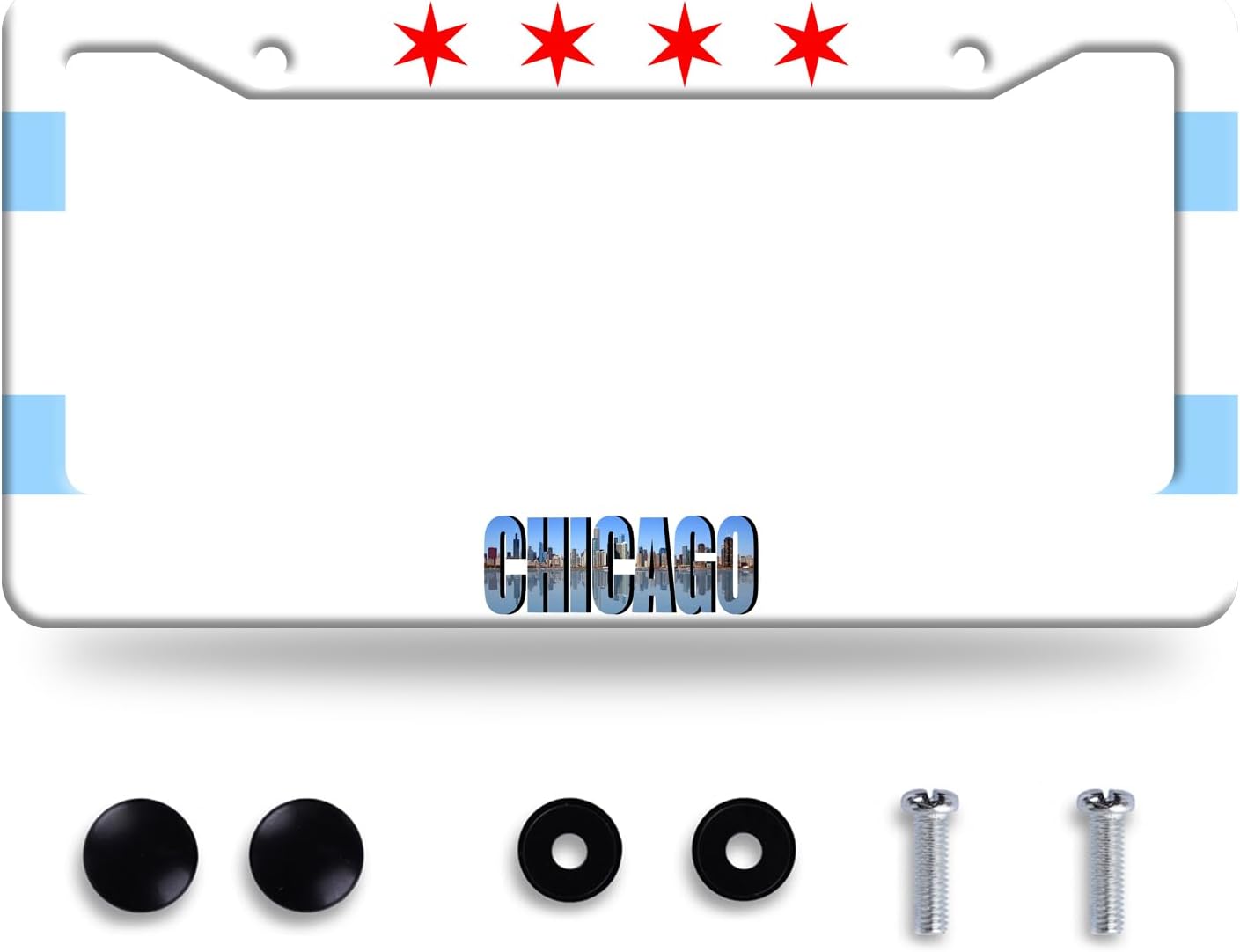 Chicago Flag License Plate Frame City Theme License Plate Stainless Steel Parts Funny License Plate Decorative with Screws Size 12.3" x 6.3" Men Women