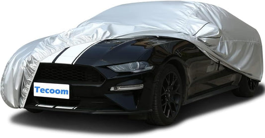 Tecoom Hard Shell Car Cover Waterproof UV-Proof Windproof for All Weather Indoor Outdoor Without Door Zipper & Mirror Pockets Fit 173-182 Inches Length Coupe/Convertible/Sport Car