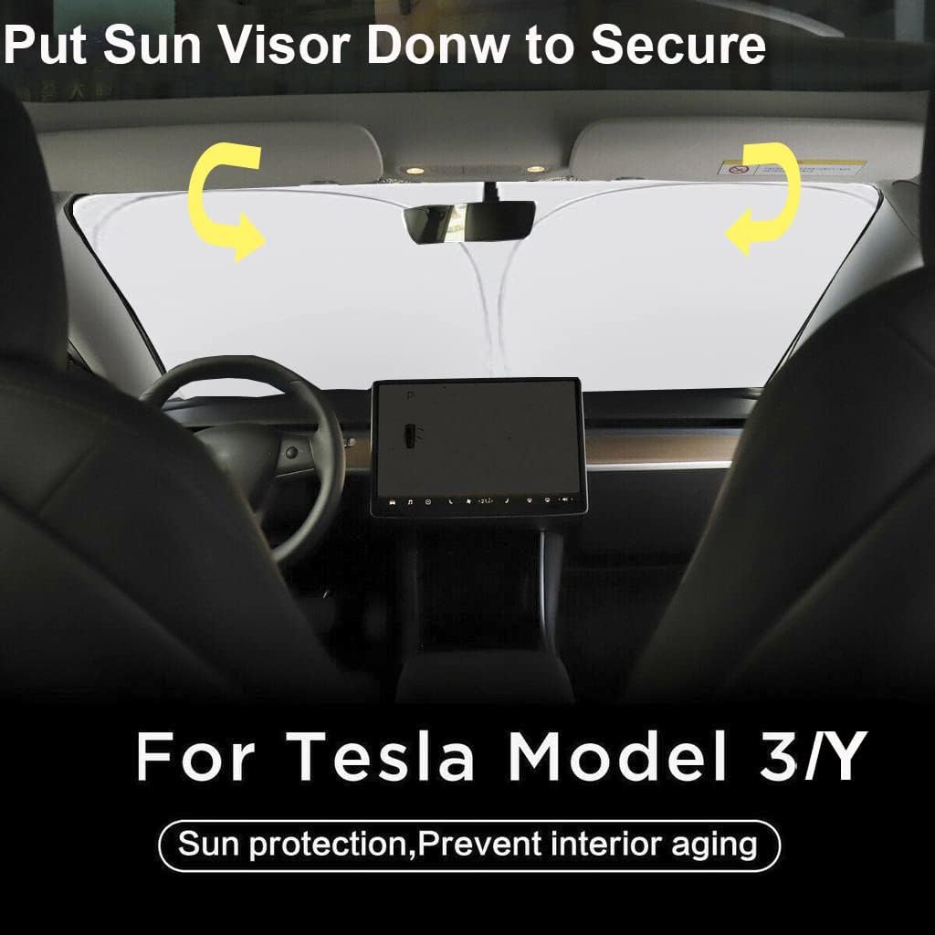 Gven Sunshade for Tesla Model Y Accessories 2025 Funny Eyes Windshield Sun Shade Car Front Window Shade for Tesla Model 3 Accesssories Dual-Sided Versatility (Red, for Tesla)