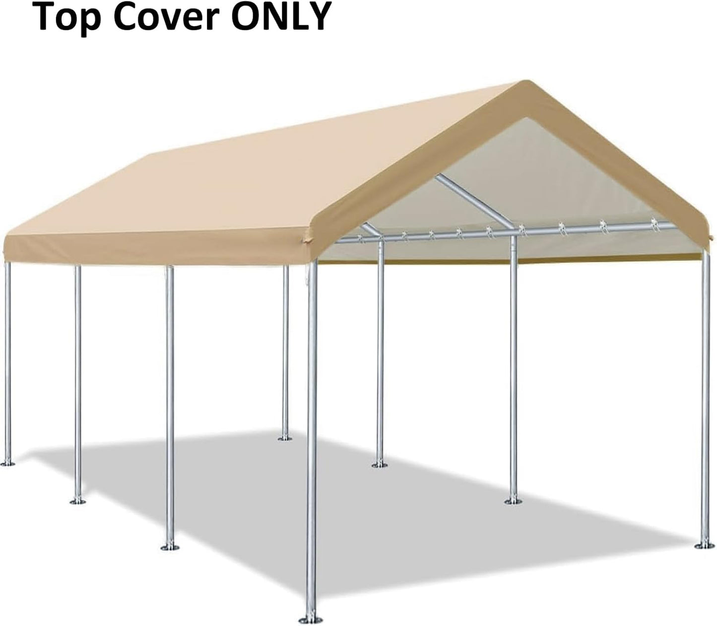 Carport Replacement Canopy Cover for 12' x 20' Car Tent Top Garage Shelter Cover Tarp with Ball Bungees (Only Top Cover, Frame Not Include) (Beige, 12' x 20')