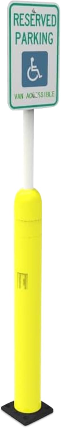 Impact Recovery - Sta-Rite Flexible Sign Post - Sign Holder - Handicap Parking Signs - Made in the USA - 78” with Yellow Bollard - Van Accessible Signage
