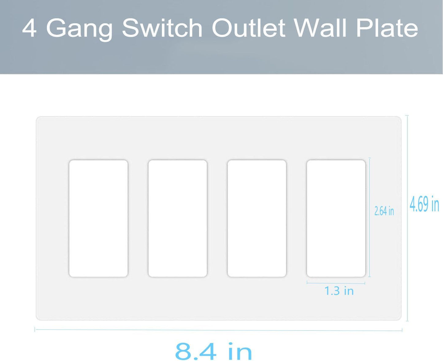 4-Gang Screwless Decora Wall Plate Cover Switch Outlet Electrical Faceplate for Light Switche, Smart Switch, Receptacle, Dimmers, USB Outlet, GFCI, Child Safe Cover Plate, White (2-Pack)