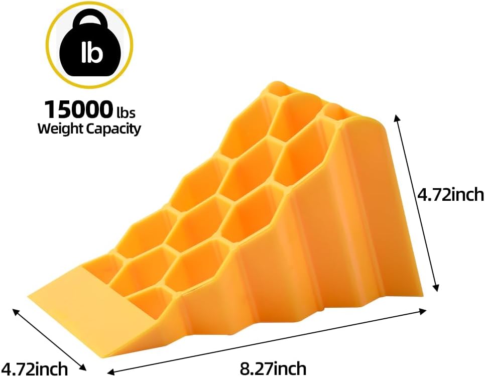 Wheel Chocks for Car, Camper,Trailers,RV,Truck, and Vehicles G.V.W. up to 8T, Anti Slip Bottom Tire Chock for All Weather,Lightweight, Easy to Carry,Perfect on All Surfaces and in All Weather.2Packs