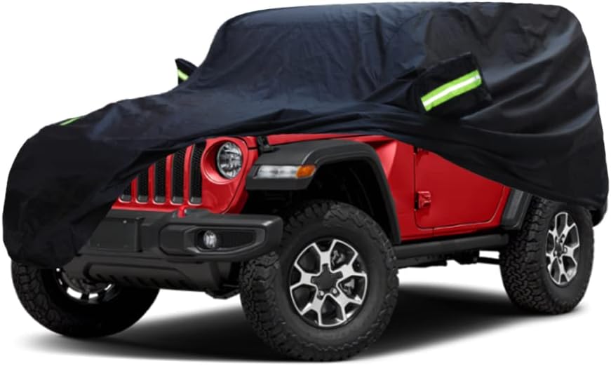 Heavy Duty Waterproof Car Cover Compatible with Jeep Wrangler 2-Door 2025-1987 SUV Wagon, All Weather Car Covers with Cotton Lining, Snow Rain Sun UV Cover for Wrangler 2 Door JK JL CJ YJ TJ
