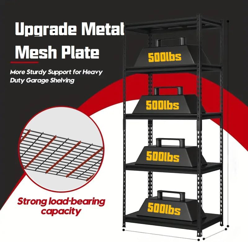 5 Tire Storage Shelving Heavy Duty Garage Shelves 2000LBS Load Bearing, Full Metal Shelving Units, Durable Construction, Adjustable Shelves, Easy Assembly, 36''W x 16''D x 72''H