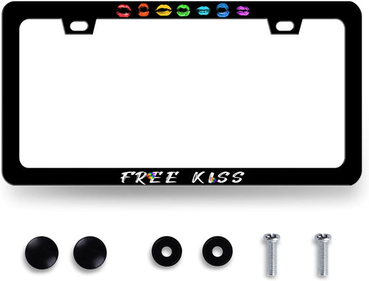Sexy Lips License Plate Frame Colorful Kiss License Plate Holder for Personalized Car Decorative Stainless Steel Funny Text License Plate Lip Auto Part with Screws 12.2" x 6.2"