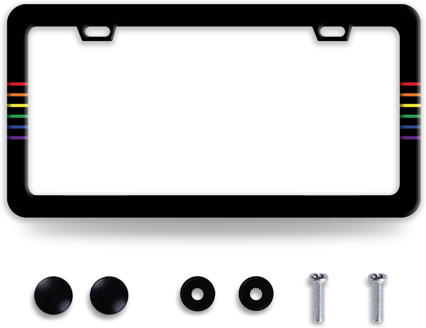 Gay Rainbow Line License Plate Frame Funny LGBT License Plate Frames Stainless Steel Accessories Cars Decor with 2 Holes and Screws Fits Standard Us Ca Vehicles License Plate Holder 12.2 X 6 Inch