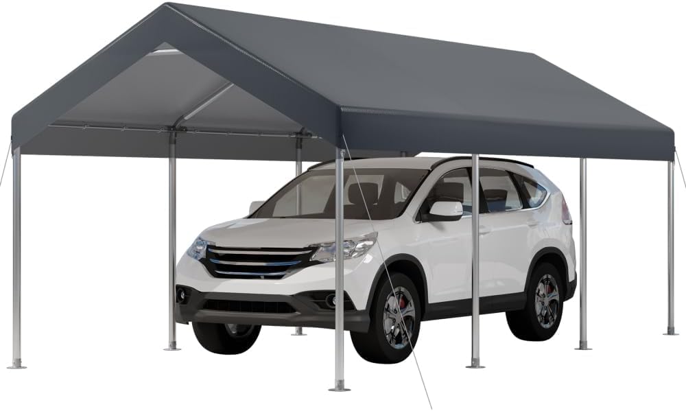 12X20 Ft Heavy Duty Carport Canopy, Portable Garage, Car Tents, Easy to Assemble, Reinforced Structure, with Hanging Edge, Applicable to Car, Bike, Boat, Party (Gray)