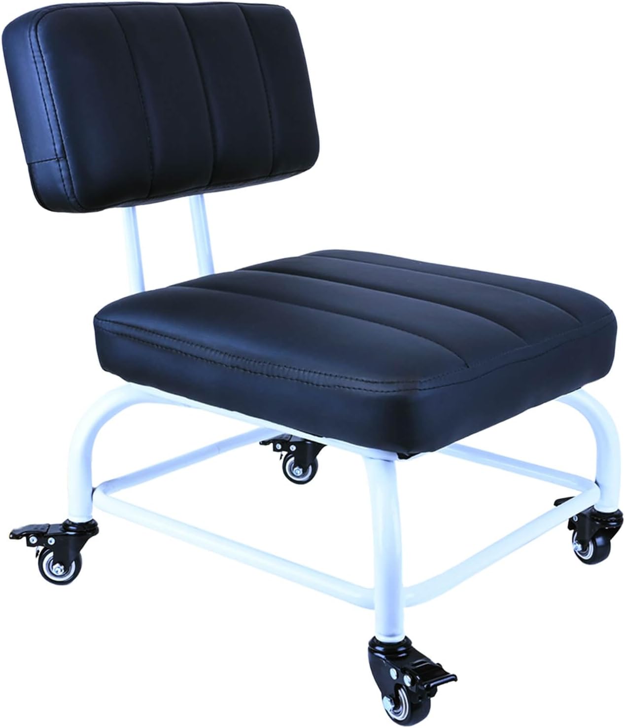 Rolling Stool and 4 Wheels with Brakes Rolling Chair for Home Office Garage Shop Roller Seat Water-Proof High Density Cushion and Steel Black